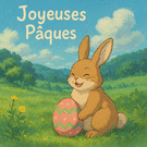 Lapin joyeux avec un oeuf color&eacute;
